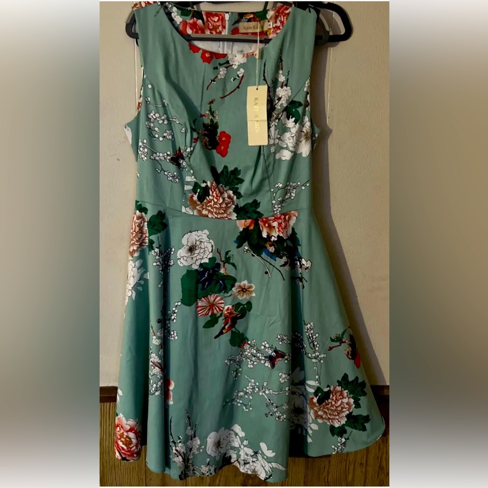 Kate Kasin Retro 50's style Floral Spring Rockabilly Swing Dress Womens XL